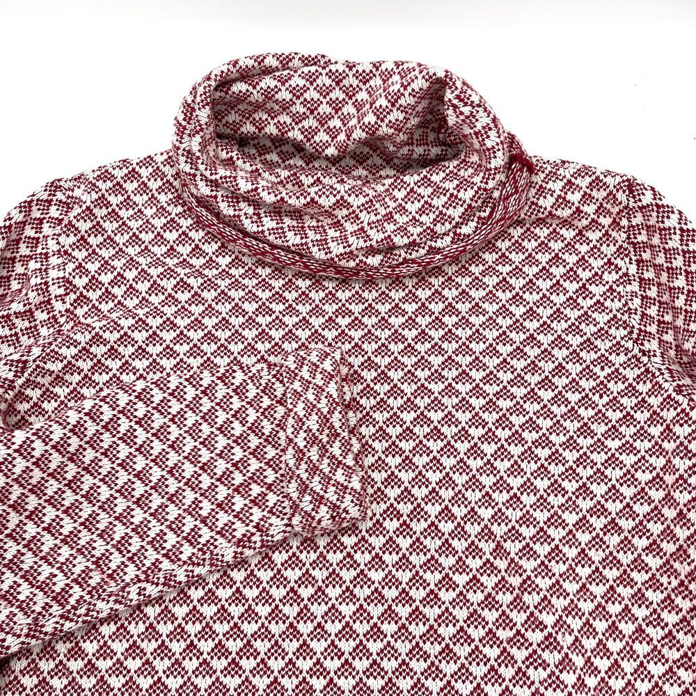 Fat Face Cowl Neck Pullover Sweater Diamond Pattern Knit Top Red White L